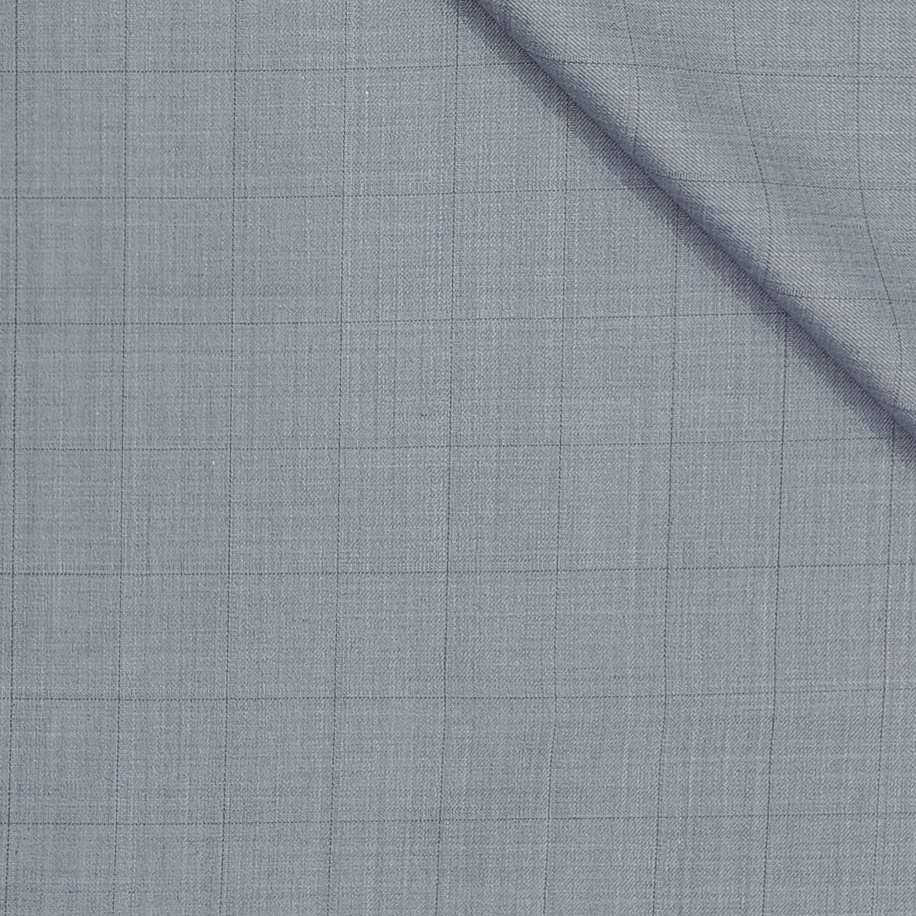 Trouser Fabric OCM Super 130s Wool Blended Broad Check Colour Water Blue